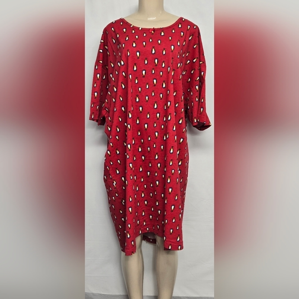 Real Wear Venezia Nightgown 26/28 4X Cotton Red Penguin Short Sleeve